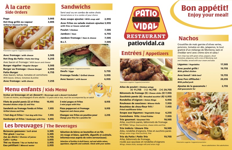 Aperçu du menu dîner